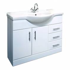 Abbott 1050mm Gloss White Basin Unit - Single Tap Hole  